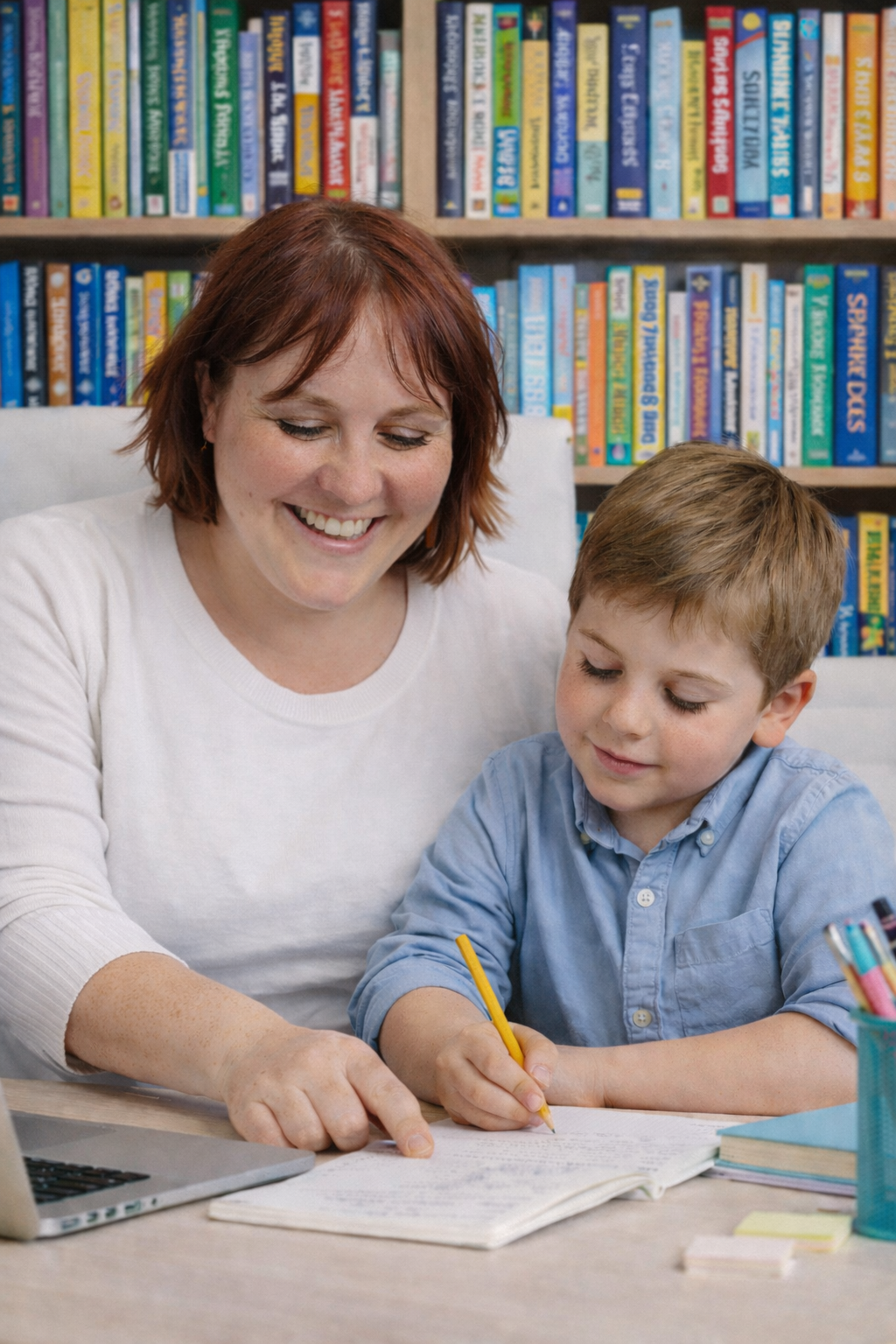 Aline Draux aide un enfant chez Bulle d'Aide